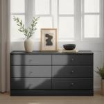Prepac Astrid 6 Drawer Double Dresser for Bedroom, Wide Chest of Drawers, Bedroom Furniture, Clothes Storage and Organizer, 15.5" D x 47.5" W x 26.85" H, Black