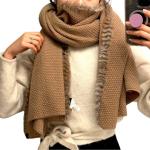 NEW Rudsak LARGE knit oversized boyfriend blanket scarf REAL FUR TRIM brown tan