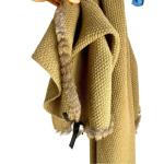 NEW Rudsak LARGE knit oversized boyfriend blanket scarf REAL FUR TRIM brown tan