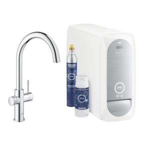 GROHE Blue Home Duo Starter Kit - Kitchen Mixer Tap for Filtered, Chilled and Sparkling Water (Includes Cooler Unit, Filter and Co2 Carbonization Bottle) High Swivel C-Spout, Chrome 31455001