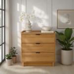 Prepac Simply Modern Nightstand Bedside Table, Natural Oak Nightstand for Bedroom, End Table with 3 Drawers 26.5" W x 26.75" H x 16" D