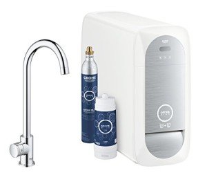 GROHE Blue Home Mono Starter Kit - Pillar Tap for Filtered, Chilled and Sparkling Water (Includes Cooler Unit, Filter and Co2 Carbonization Bottle), High Swivel C-Spout, Chrome 31498001