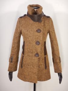 MACKAGE Twiggy Brown Cashmere Mohair Wool Blend Leather Trim Coat Size XS