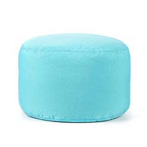 Gouchee Home Dotcom Soleil Bean Bag Round Ottoman/Pouf - Waterproof, Fade-Resistant Footrest for Indoor/Outdoor - Filled with High-Density Polystyrene Beads, Double-Stitched Seam, Peacock, 20"D x 12"H