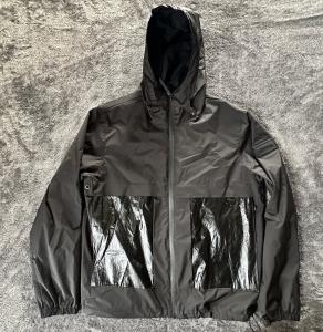 RUDSAK Men's Windbreaker Jacket Black Glossy Hood Zip Up Medium Jogging