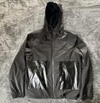 RUDSAK Men's Windbreaker Jacket Black Glossy Hood Zip Up Medium Jogging