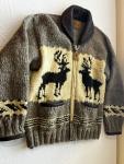 Canadian Sweater Co. Thick Knit Large Zip Up Wool Sweater Deerskin Collar