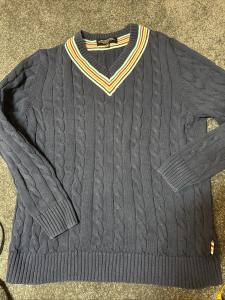 Hudson's Bay company blue Sweater Men Sz XL  stripedv-neck