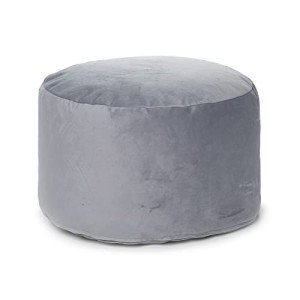 Gouchee Home Belgique Round Velvet Pouf, Foot Stool, Stuffed Ottoman Bean Bag Chair - Gray - Plush, Stylish, Lightweight, and Comfortable Furniture Accessory for Living Room and Bedroom - 20" x 12"
