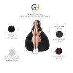 Gouchee Home Easy Collection Bean Bag Chair for Kids and Adults - Black - Beanbag Couch for Indoor Living Spaces - Cozy Chair, Stylish, and Comfy Lazy Sofa Chair for Reading, Gaming, and More