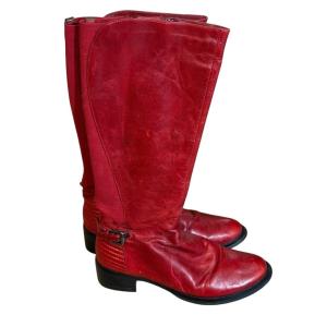 Rudsak Womens Red Leather Tall Riding Boots Buckle Detail Size 6.5