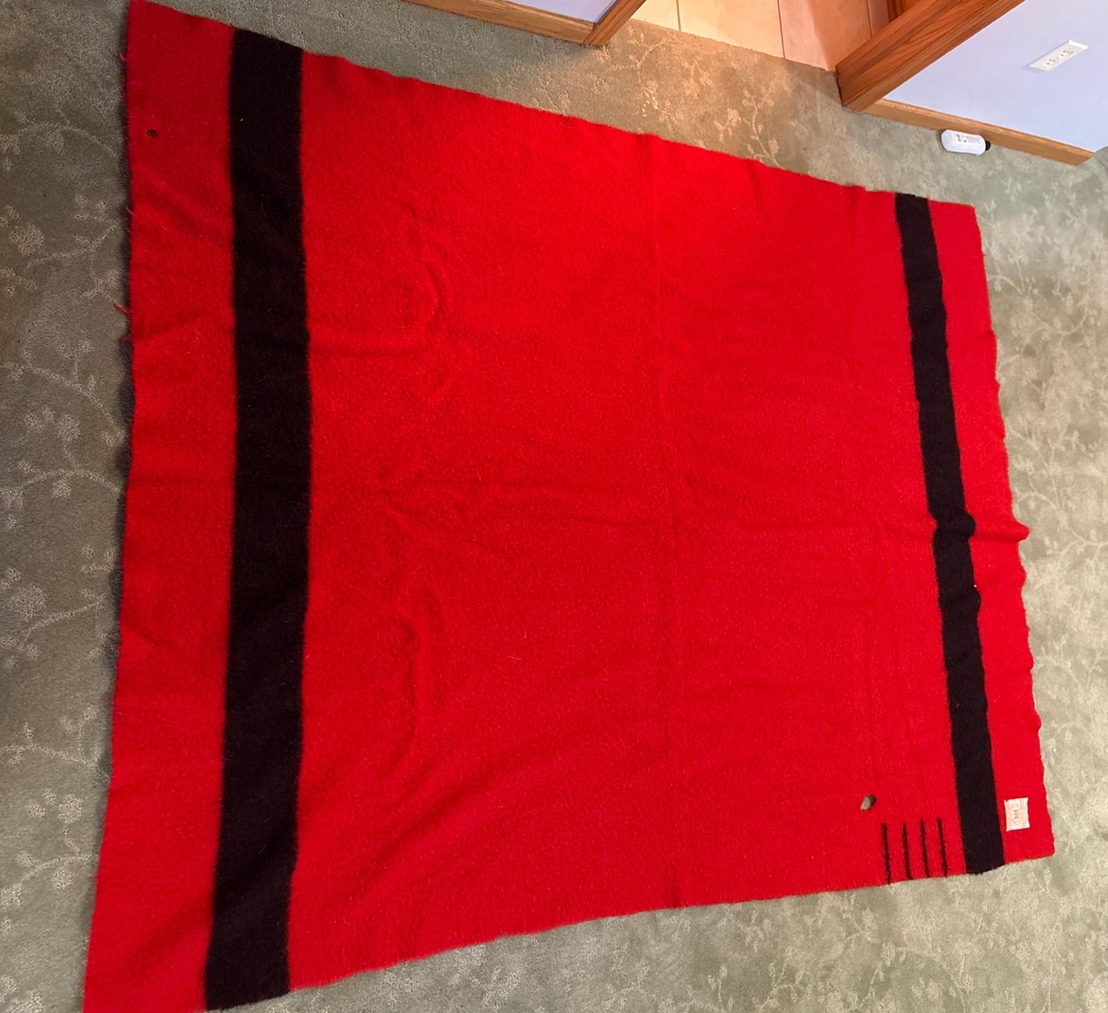 Vintage Hudson's Bay Company 100% Wool 4 Point Red Scarlet Blanket 84x66 England