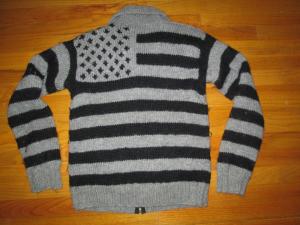 CANADIAN SWEATER COMPANY American Flag Gray COWICHAN Cardigan Sweater Sz 38 S/M