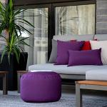 Gouchee Home Dotcom Soleil Bean Bag Round Ottoman/Pouf - Waterproof, Fade-Resistant Footrest for Indoor/Outdoor - Filled with High-Density Polystyrene Beads, Double-Stitched Seam, Purple, 20"D x 12"H