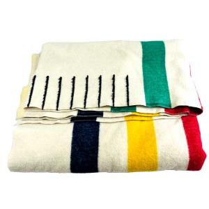 Vintage Hudson's Bay Co 8 Point King Size Striped 100% Wool Blanket 108x100" HBC