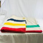 Vintage Hudson's Bay Co 8 Point King Size Striped 100% Wool Blanket 108x100" HBC