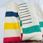 Vintage Hudson's Bay Co 8 Point King Size Striped 100% Wool Blanket 108x100" HBC