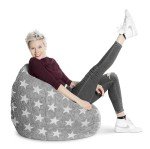 Gouchee Home Fluffy Stars Collection Faux Fur Upholstered Bean Bag Chair, Gray - Sofa Chair for Kids and Adults, Comfy Chair for Bedroom and Living Room Furniture, Lounge Chair, X-Large