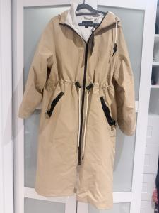 RUDSAK Beige Hooded Long Water-Resistant Parka Jacket Drawstring Waist Women's M