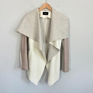 Rudsak Lamony Jacket Women Size Small Ivory Gray Leather Oversize Collar Flaw