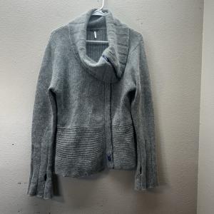 NOBIS Wool Angora Cowl Neck Snap Button Long Sweater Gray Knit Outdoors Granola