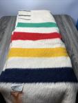 VTG Hudson's Bay Co. England Candy Striped 3.5 Point Gold Label Wool Blanket EUC