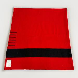 Vtg Hudson Bay 6 Point Red Wool Blanket Black Stripes Queen Fur Trapper HBFC