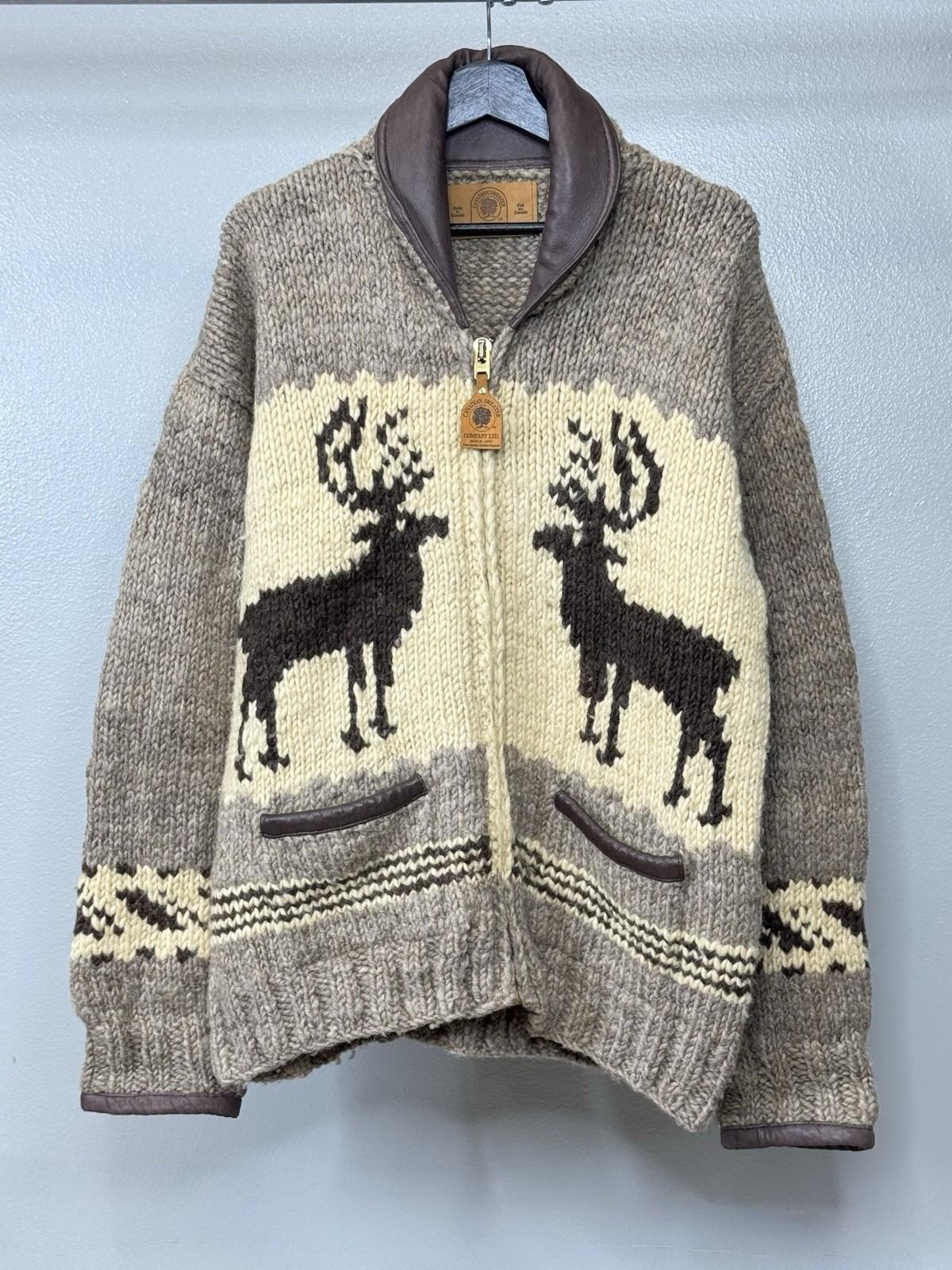 Vtg Canadian Sweater Co Cowichan Wool Zip Jacket Men’s L Deer Canada