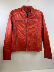 Rudsak Ateliernoir Division Orange Leather Jacket Silver Zippers Womens Size G/L