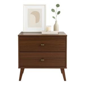 Prepac Milo Mid-Century Modern 2 Drawer Nightstand, Bedside Table, Contemporary Bedroom Furniture, 16"D x 25"W x 25"H, Cherry