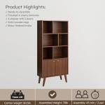 Prepac Milo Mid-Century Modern Bookcase with Six Shelves, Two Doors, and Brushed Brass-Finished Knobs