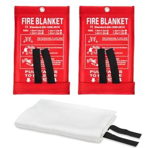 Fire Blankets Emergency for Home Kitchen - JT JUSTIME Fiberglass Fire Extinguisher Blanket for School, Fireplace, Grill, Vehicle, Office, Warehouse (1) (2 Pack)