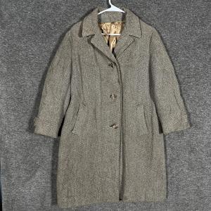 Vintage Hudsons Bay Company Harris Tweed Coat Womens Large Brown Wool Check 60s