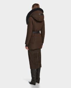 RUDSAK Moda Down Parka Brown Faux Fur Trim Belted Removable Hood Women