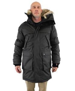 Nobis Men's Yatesy Parka, White Duck Down Crosshatch Fur Trim Long Parka Jacket