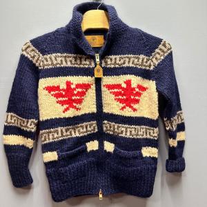 Canadian Wool Eagle Cardigan Hand Knit Cowichan Style Sweater XL Chunky Knit