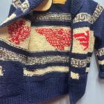 Canadian Wool Eagle Cardigan Hand Knit Cowichan Style Sweater XL Chunky Knit