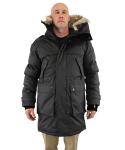 Nobis Men's Yatesy Parka, White Duck Down Crosshatch Fur Trim Long Parka Jacket