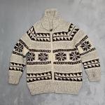Canadian Sweater Co. Jacket L Gray Brown Wool Cowichan Fair Isle Shawl Collar