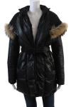 Rudsak Womens Raccoon Fur Trim Hooded Full Zipper Puffer Coat Black Size Medium