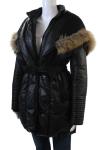 Rudsak Womens Raccoon Fur Trim Hooded Full Zipper Puffer Coat Black Size Medium
