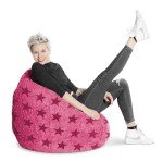 Gouchee Home Fluffy Stars Collection Faux Fur Upholstered Bean Bag Chair, Pink - Sofa Chair for Kids and Adults, Comfy Chair for Bedroom and Living Room Furniture, Lounge Chair, X-Large