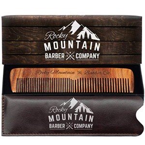 Hair Comb - Wood with Anti-Static and Anti-Snag with Fine and Medium Tooth for Beard, Head Hair, Mustache with Carrying Pouch and Box by Rocky Mountain Barber Company