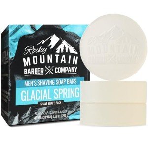 Shaving Soap Pucks for Men - 3 Pack - Traditional Wet Shave Glycerin-Based Shave Soap Bars - For Use with Shaving Brush and Bowl - Glacial Spring Scent – For All Razor Types by Rocky Mountain Barber Company