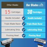 Razor Blades for Men - Includes Handle and 30 Refill Blades - Triple-Blade Razor Cartridges with Lubricating Strip, Pivoting Head and Textured Grip Handle For One Year of Shaves by Rocky Mountain Barber Company