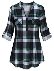 Tunics for Women Plus Size,Tanst Ladies Notch Neck 3/4 Sleeve Tunics Women to Wear Leggings Curved Hem Button Tabs Fake Pockets Slim Fit Chic Henley Oversize Tops Green XXL