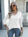 Zeagoo Women T Shirt 3/4 Sleeve V-Neck Tee Tops Casual Cute Blouse Basic Striped Tops 3 Pack Tunic Tops for Work