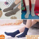 Josnown Warm Wool Socks for Women, 5 Pairs Thick Thermal Winter Cozy Crew Boot Socks Gifts for Her, One Size 5-10