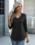Zeagoo Women T Shirt 3/4 Sleeve V-Neck Tee Tops Casual Cute Blouse Basic Striped Tops 3 Pack Tunic Tops for Work