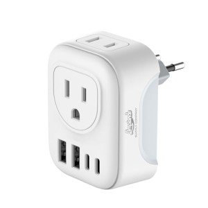 European Travel Plug Adapter, from a Canadian Small Business, International Adapter with 2 Canada Outlets & 2 USB Ports & 2 USB C, 6 in 1 Plug to Most of Europe Portugal Spain France (Type C)